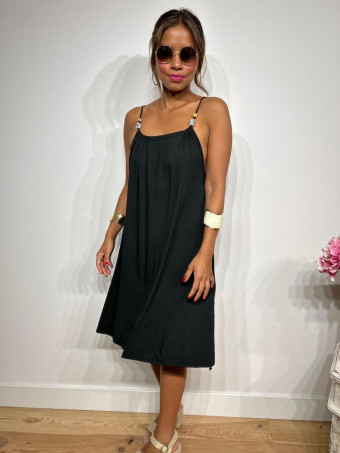 Vestido Corto Tirantes con Abalorios SACHILA Negro HEVE