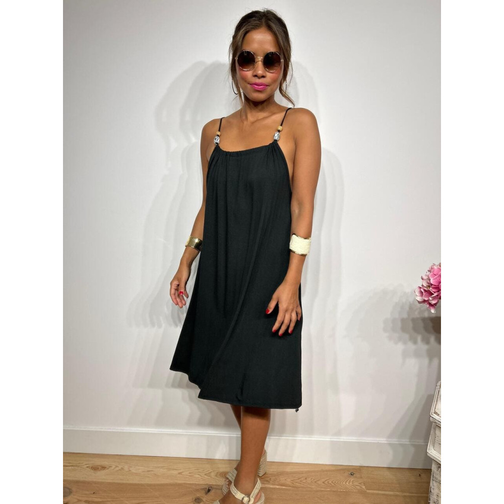 Vestido Corto Tirantes con Abalorios SACHILA Negro HEVE Vestido Corto Tirantes con Abalorios SACHILA Negro HEVE