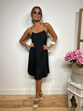 Vestido Corto Tirantes con Abalorios SACHILA Negro HEVE