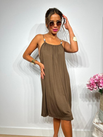 Vestido Corto Tirantes con Abalorios SACHILA Marrón HEVE