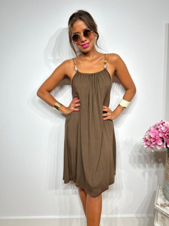 Vestido Corto Tirantes con Abalorios SACHILA Marrón HEVE