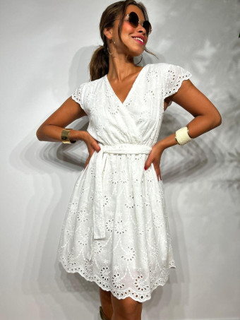 Vestido Corto Bordado Perforado SAMANDRIEL Blanco HEVE