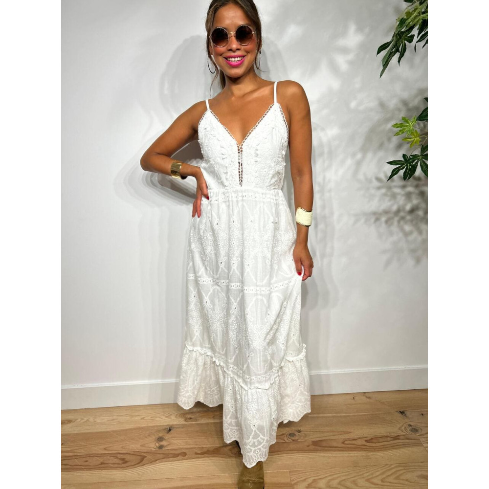 Vestido Largo Boho Chic MESMERIZE Blanco HEVE Vestido Largo Boho Chic MESMERIZE Blanco HEVE