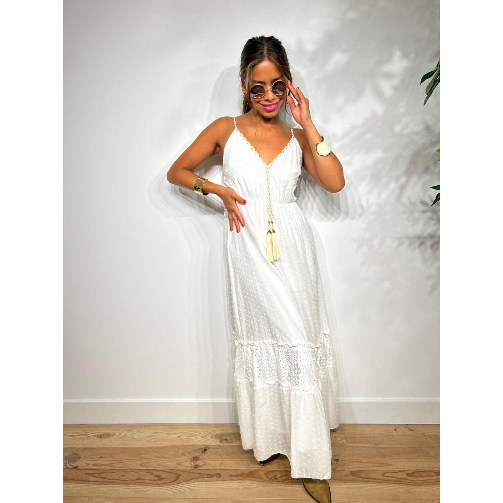 Vestido Boho Chic Plumeti LALYA Blanco HEVE Vestido Boho Chic Plumeti LALYA Blanco HEVE