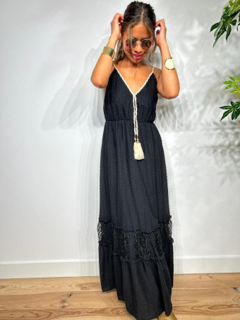 Vestido Boho Chic Plumeti LALYA Negro HEVE
