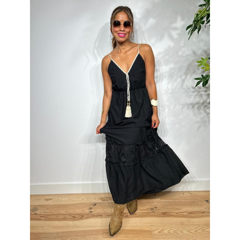 Vestido Boho Chic Plumeti LALYA Negro HEVE