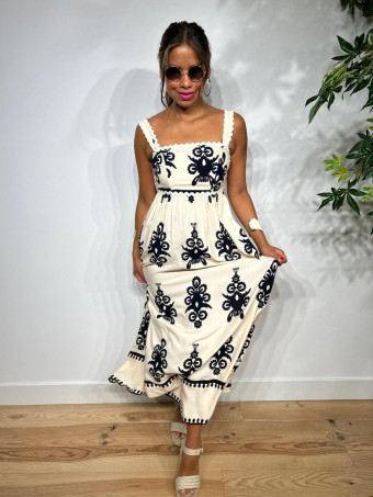 Vestido Largo Estampado Étnico BAIMBO Beige HEVE