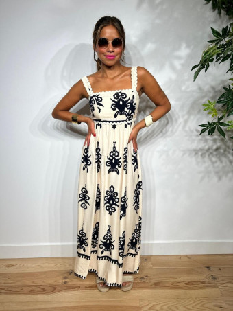 Vestido Largo Estampado Étnico BAIMBO Beige HEVE