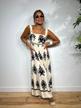 Vestido Largo Estampado Étnico BAIMBO Beige HEVE