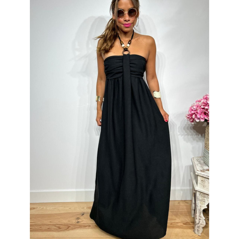 Vestido Arandela y Abalorios TUWIR Negro HEVE Vestido Arandela y Abalorios TUWIR Negro HEVE