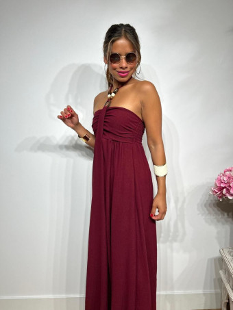 Vestido Arandela y Abalorios TUWIR Burdeos HEVE