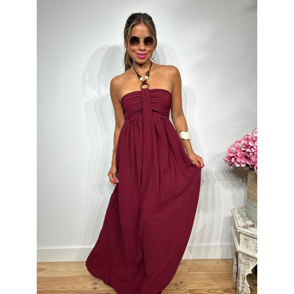 Vestido Arandela y Abalorios TUWIR Burdeos HEVE