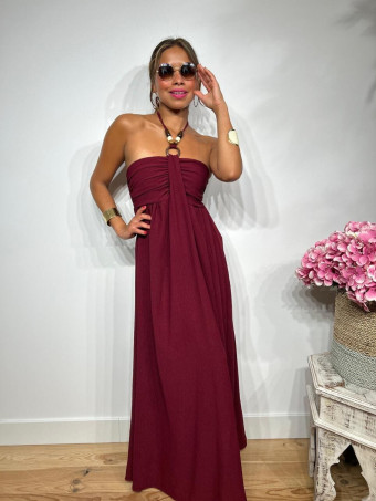 Vestido Arandela y Abalorios TUWIR Burdeos HEVE