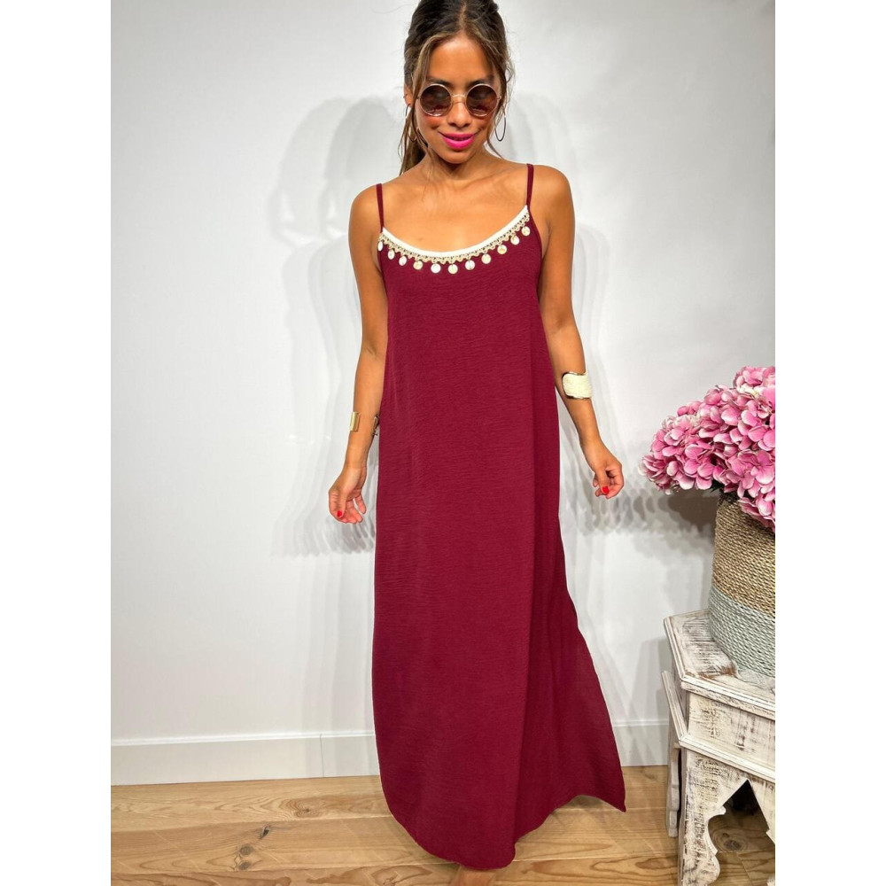 Vestido Largo Charms AZUKA Burdeos HEVE Vestido Largo Charms AZUKA Burdeos HEVE