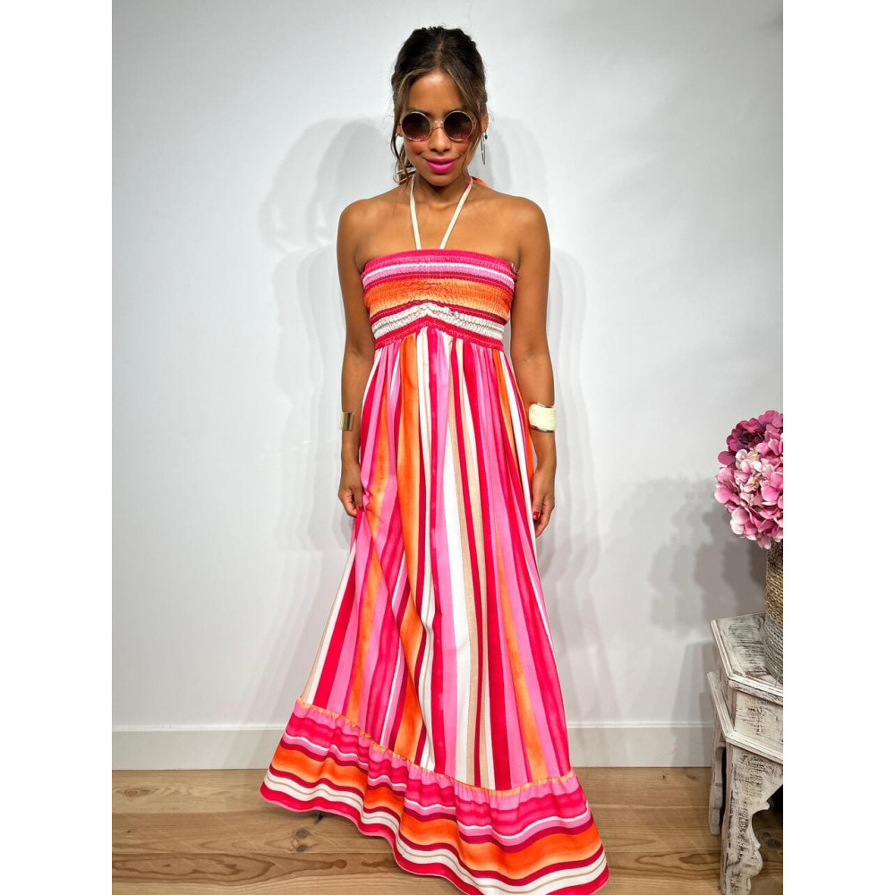 Vestido Rayas Nido de Abeja SHEEGER Rosa HEVE Vestido Rayas Nido de Abeja SHEEGER Rosa HEVE