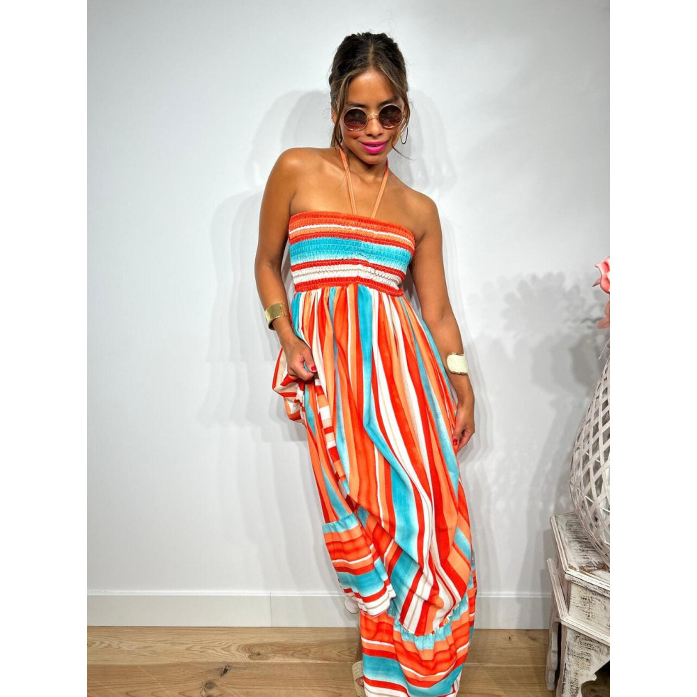 Vestido Rayas Nido de Abeja SHEEGER Naranja HEVE