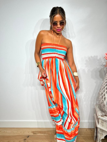 Vestido Rayas Nido de Abeja SHEEGER Naranja HEVE