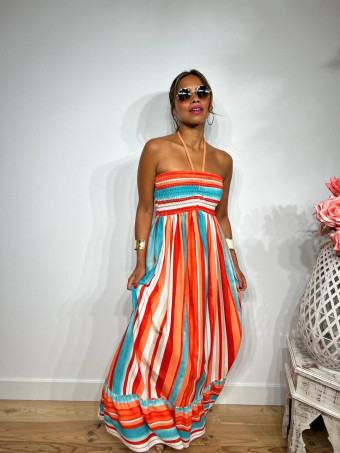 Vestido Rayas Nido de Abeja SHEEGER Naranja HEVE