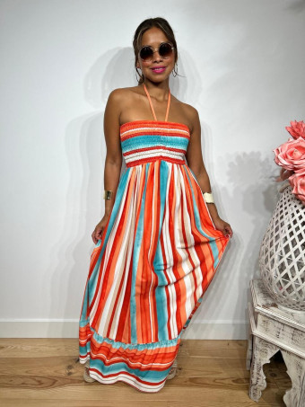 Vestido Rayas Nido de Abeja SHEEGER Naranja HEVE