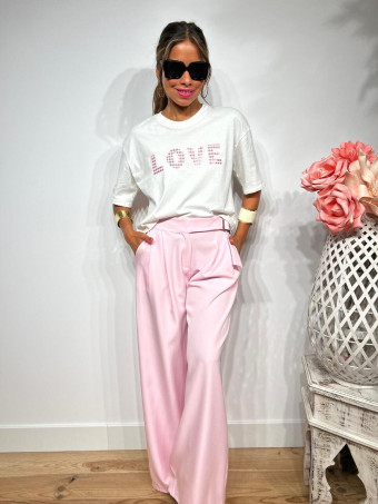 Camiseta Cropped Mensaje LOVE Blanco/Rosa HEVE