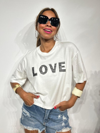Camiseta Cropped Mensaje LOVE Blanco/Negro HEVE