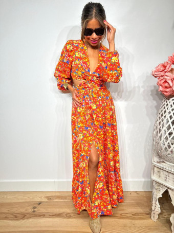 Vestido Cut Out Estampado Floral SOLENA Naranja HEVE