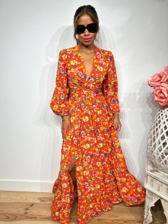 Vestido Cut Out Estampado Floral SOLENA Naranja HEVE