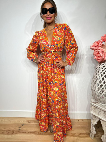 Vestido Cut Out Estampado Floral SOLENA Naranja HEVE