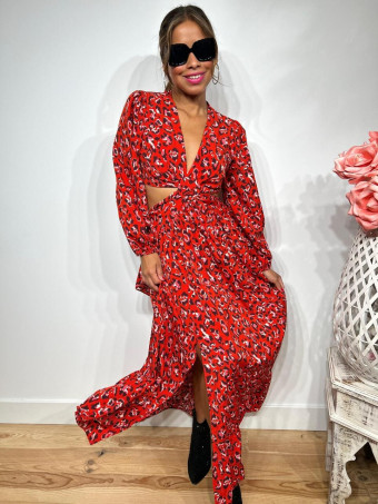 Vestido Cut Out Estampado Print RAWRA Rojo HEVE