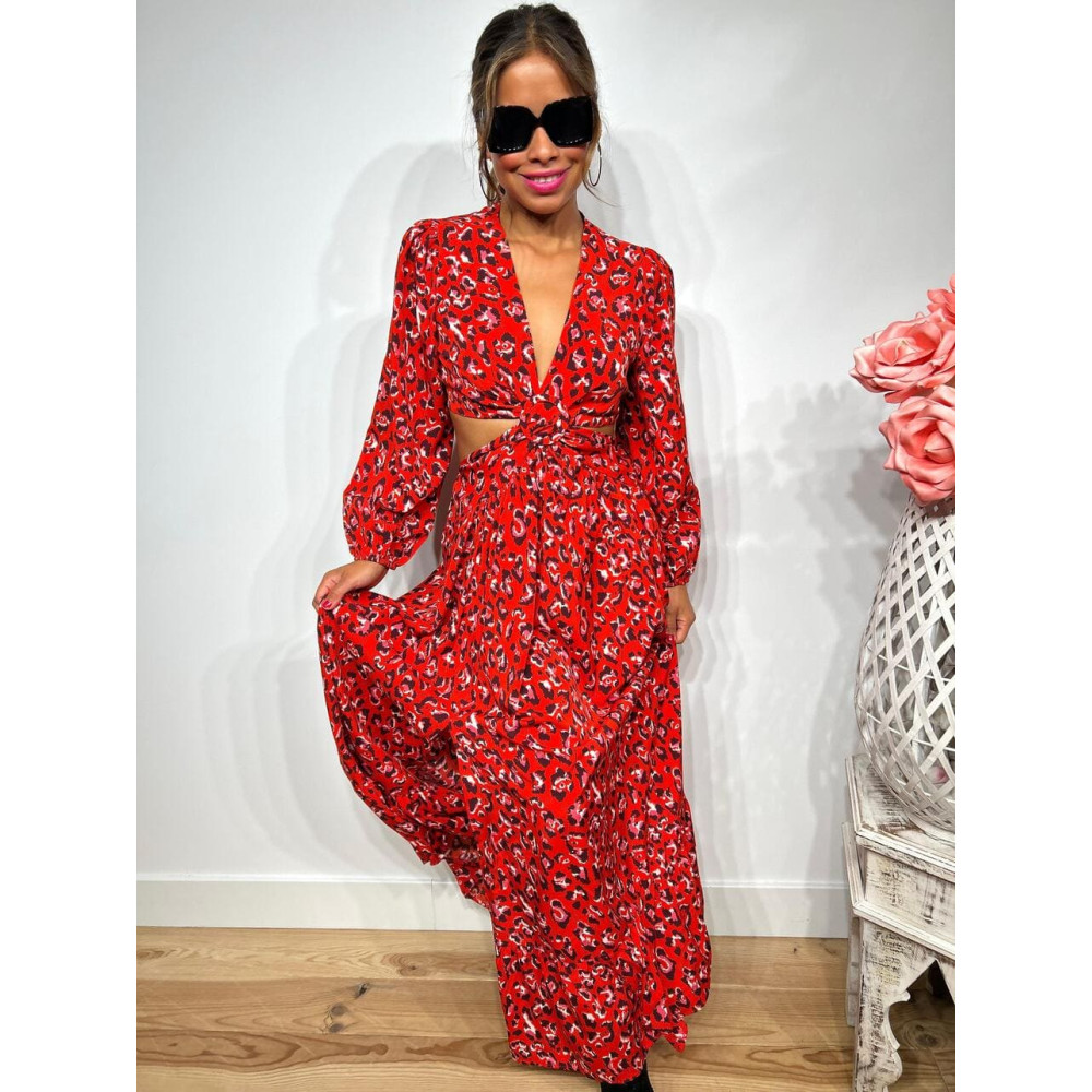 Vestido Cut Out Estampado Print RAWRA Rojo HEVE Vestido Cut Out Estampado Print RAWRA Rojo HEVE