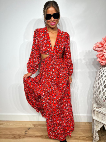 Vestido Cut Out Estampado Print RAWRA Rojo HEVE