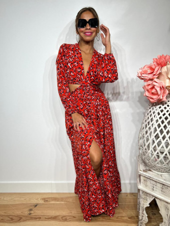 Vestido Cut Out Estampado Print RAWRA Rojo HEVE