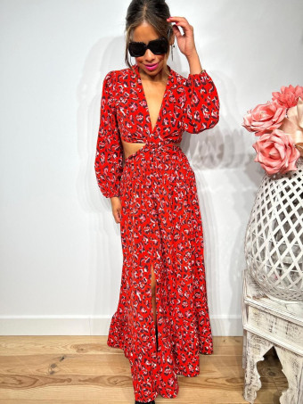 Vestido Cut Out Estampado Print RAWRA Rojo HEVE