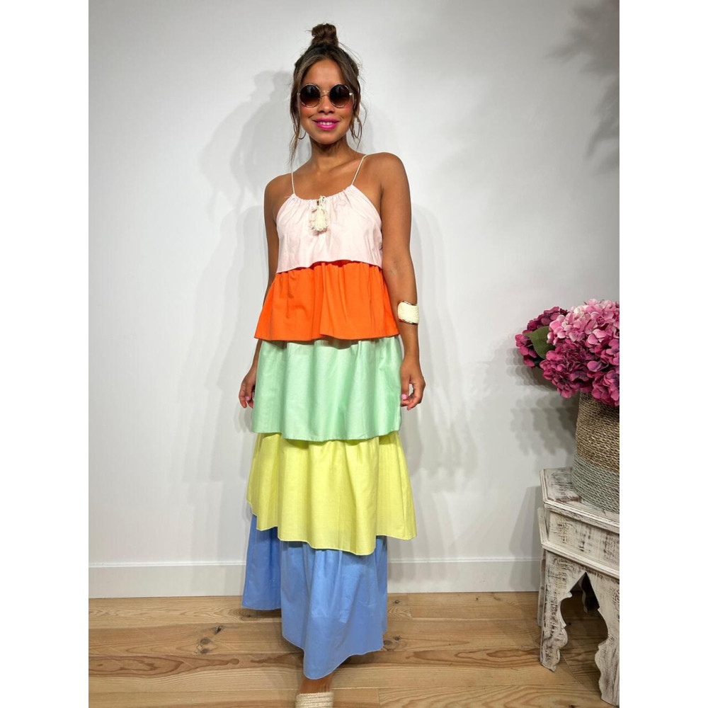 Vestido Volantes Color Block TARAKA HEVE Vestido Volantes Color Block TARAKA HEVE