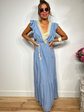 Vestido Largo Puntilla Crochet KENTHIR Azul HEVE