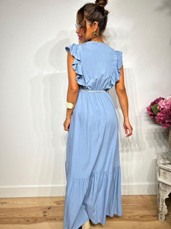 Vestido Largo Puntilla Crochet KENTHIR Azul HEVE