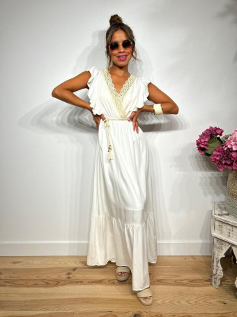 Vestido Largo Puntilla Crochet KENTHIR Blanco HEVE