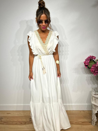 Vestido Largo Puntilla Crochet KENTHIR Blanco HEVE
