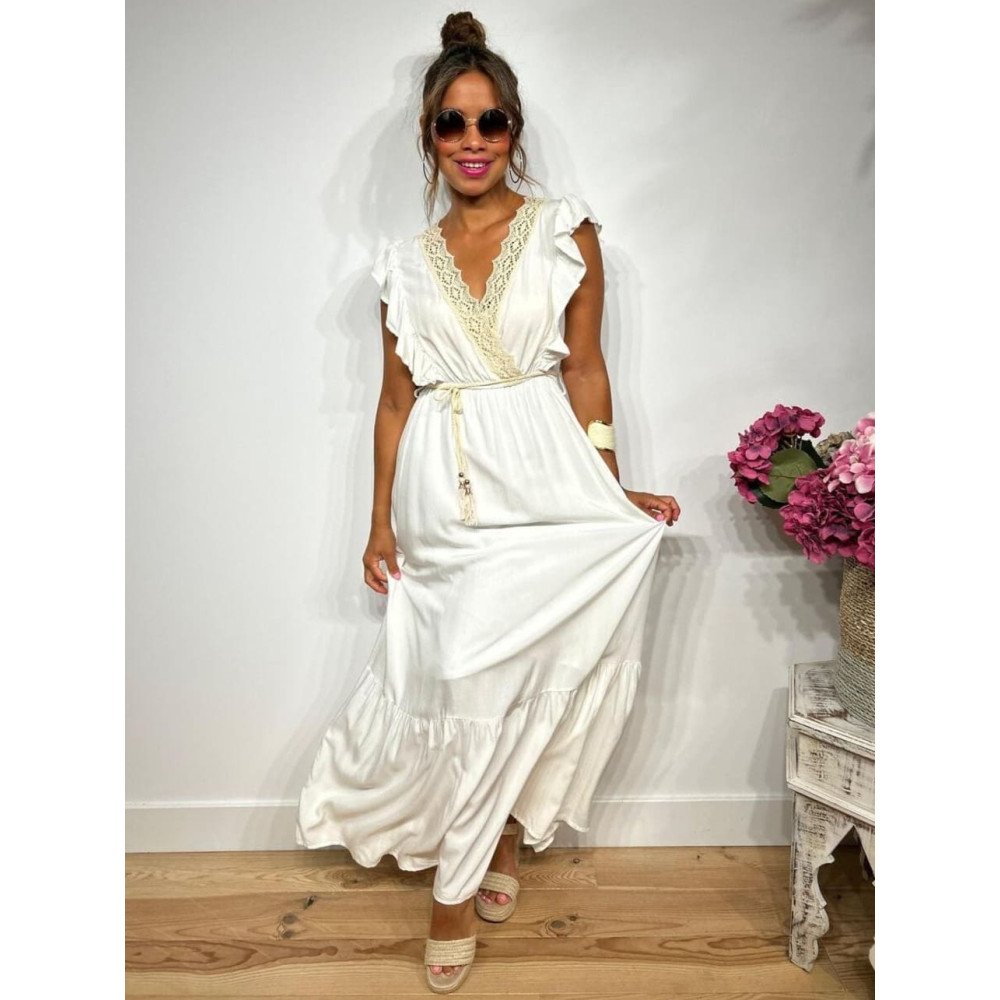 Vestido Largo Puntilla Crochet KENTHIR Blanco HEVE Vestido Largo Puntilla Crochet KENTHIR Blanco HEVE