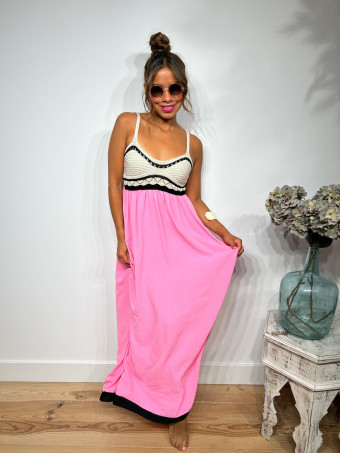 Vestido Largo Crochet LIZETTE Rosa HEVE