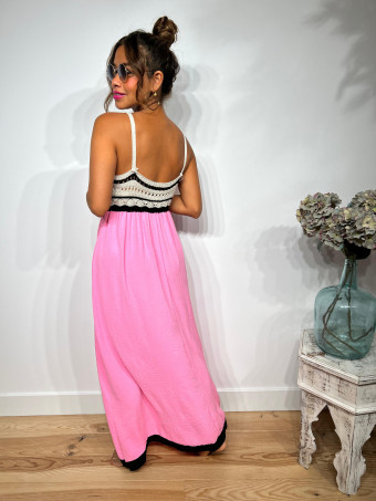 Vestido Largo Crochet LIZETTE Rosa HEVE