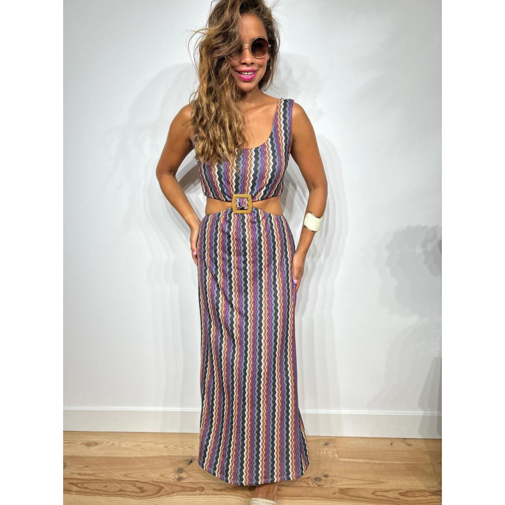 Vestido Cut Out Estampado Zigzag ZILAH Heve Vestido Cut Out Estampado Zigzag ZILAH Heve