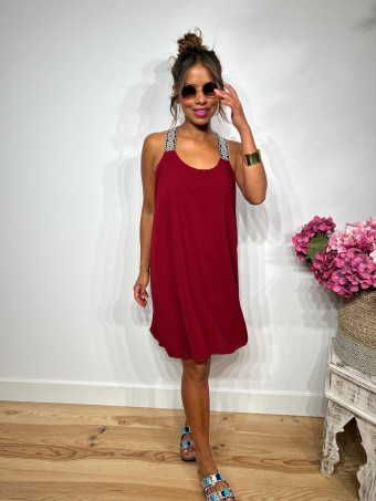 Vestido Corto Tirante Étnico NYMONAK Burdeos HEVE