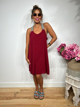 Vestido Corto Tirante Étnico NYMONAK Burdeos HEVE
