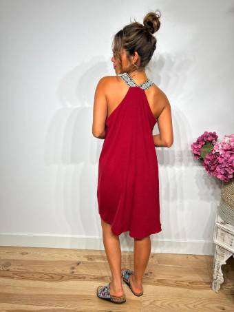 Vestido Corto Tirante Étnico NYMONAK Burdeos HEVE
