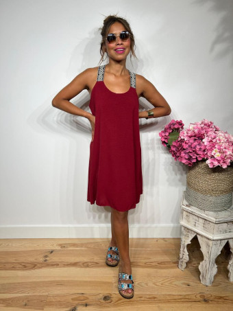Vestido Corto Tirante Étnico NYMONAK Burdeos HEVE