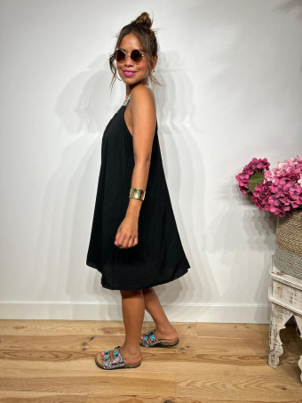 Vestido Corto Tirante Étnico NYMONAK Negro HEVE