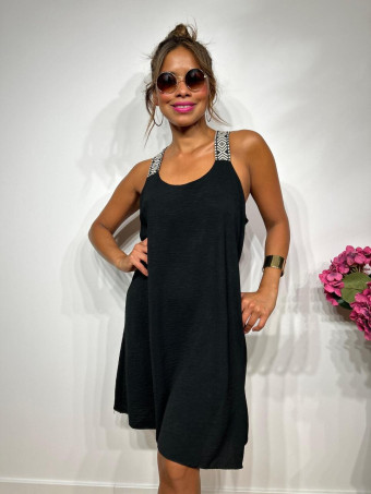Vestido Corto Tirante Étnico NYMONAK Negro HEVE