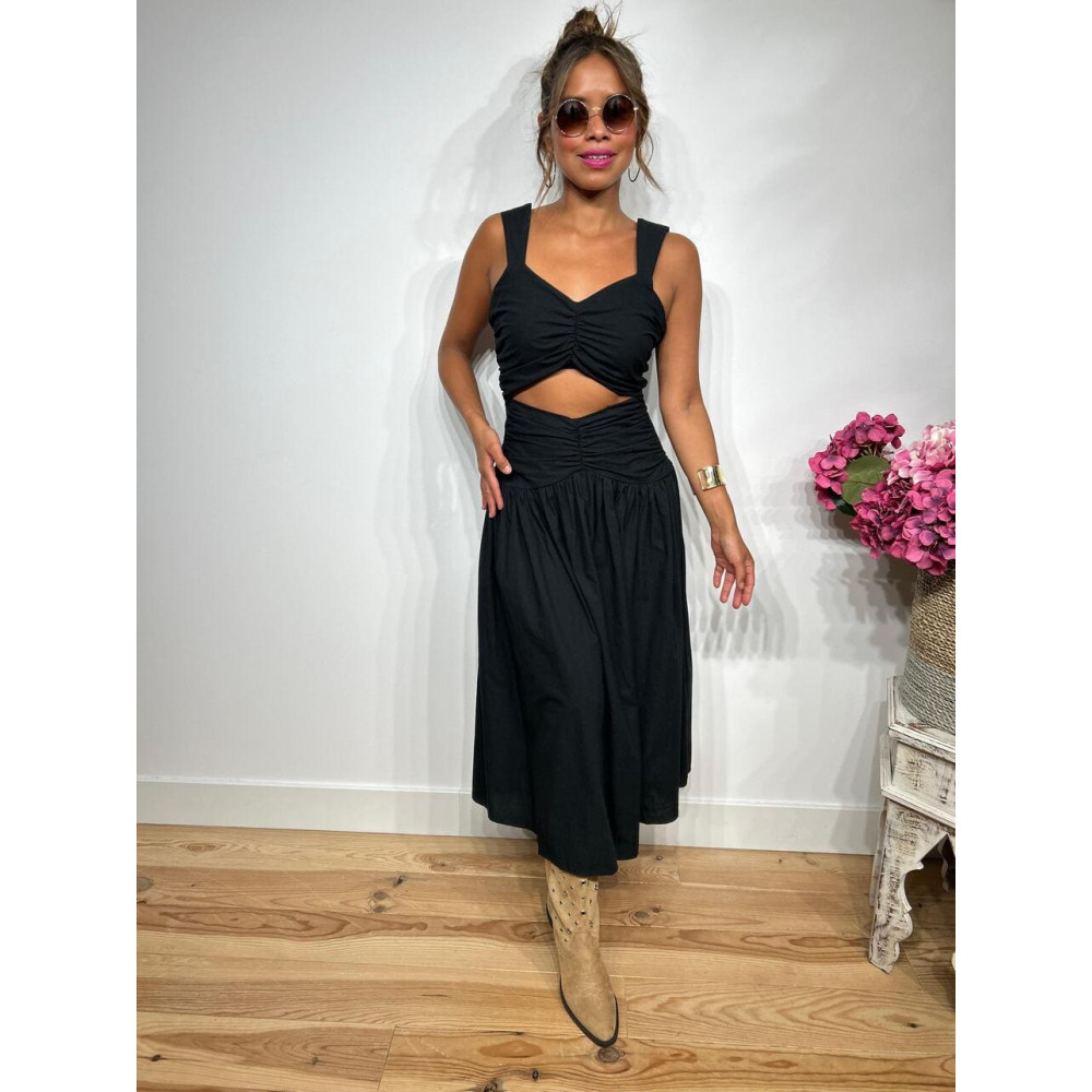 Vestido Cut Out Drapeado VOGUEL Negro HEVE Vestido Cut Out Drapeado VOGUEL Negro HEVE