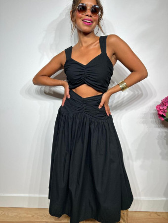 Vestido Cut Out Drapeado VOGUEL Negro HEVE
